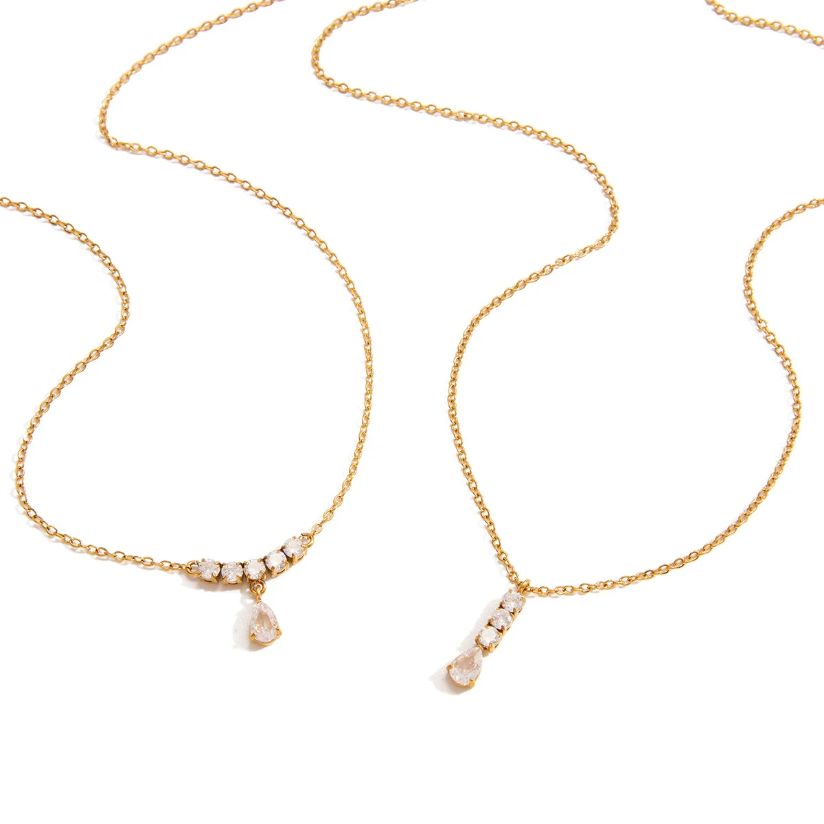 Wholesale Women's Light Luxury Minimalist Electroplated Stainless Steel Zircon Drop Shape Pendant Necklace With Oshaped Chain - Image 4