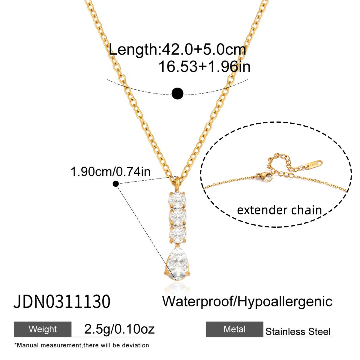 Wholesale Women's Light Luxury Minimalist Electroplated Stainless Steel Zircon Drop Shape Pendant Necklace With Oshaped Chain - Image 5