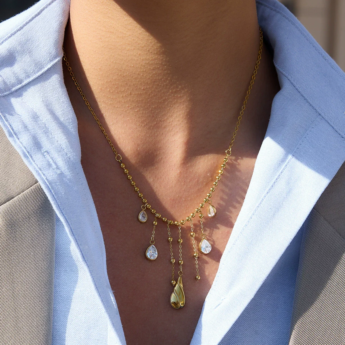 Wholesale Women's Light Luxury Minimalist Geometric Drop Shape Stainless Steel Electroplated Tassel Necklace - Image 2