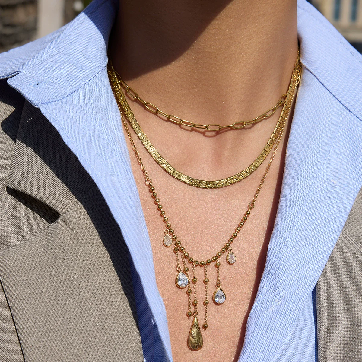 Wholesale Women's Light Luxury Minimalist Geometric Drop Shape Stainless Steel Electroplated Tassel Necklace - Image 3