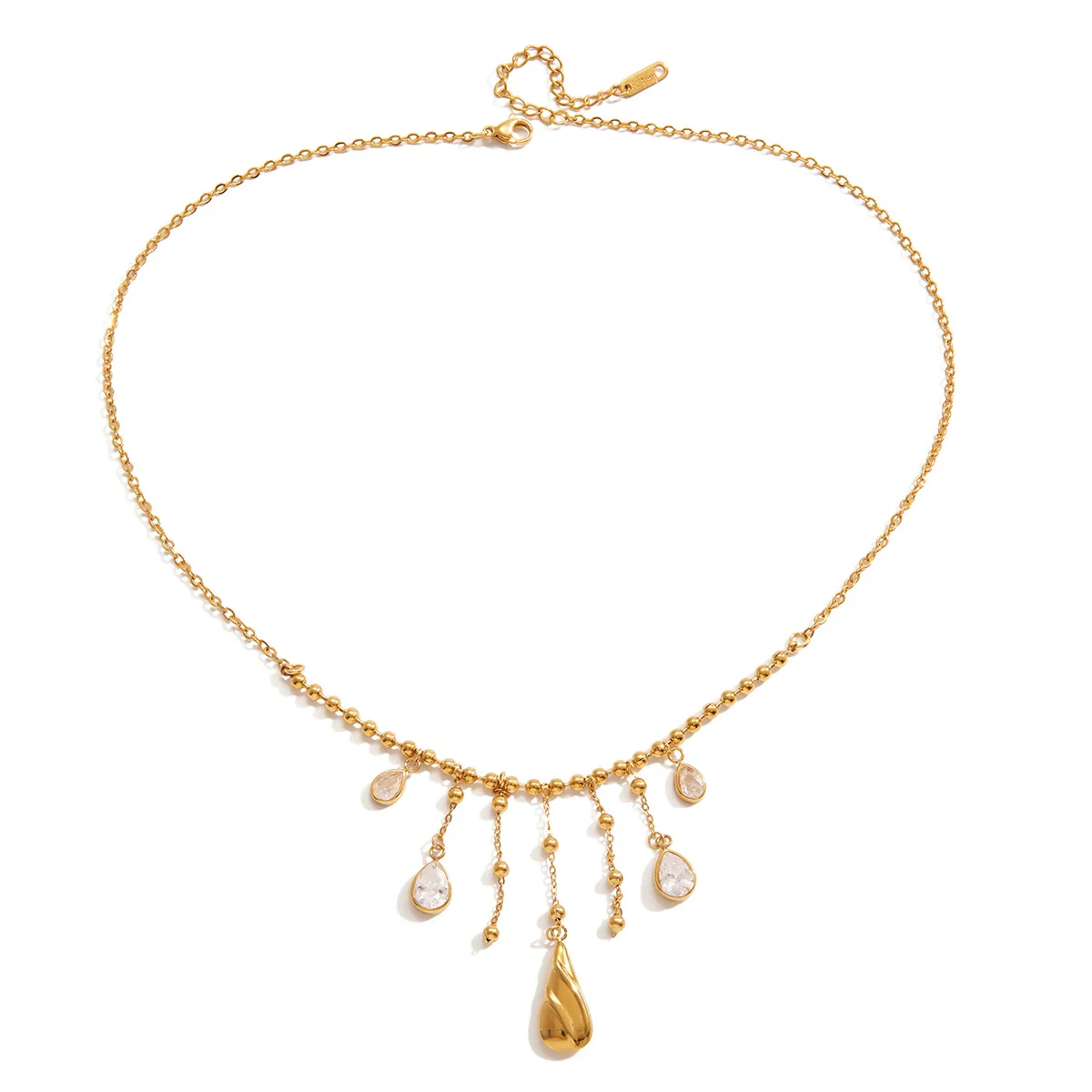 Wholesale Women's Light Luxury Minimalist Geometric Drop Shape Stainless Steel Electroplated Tassel Necklace - Image 5