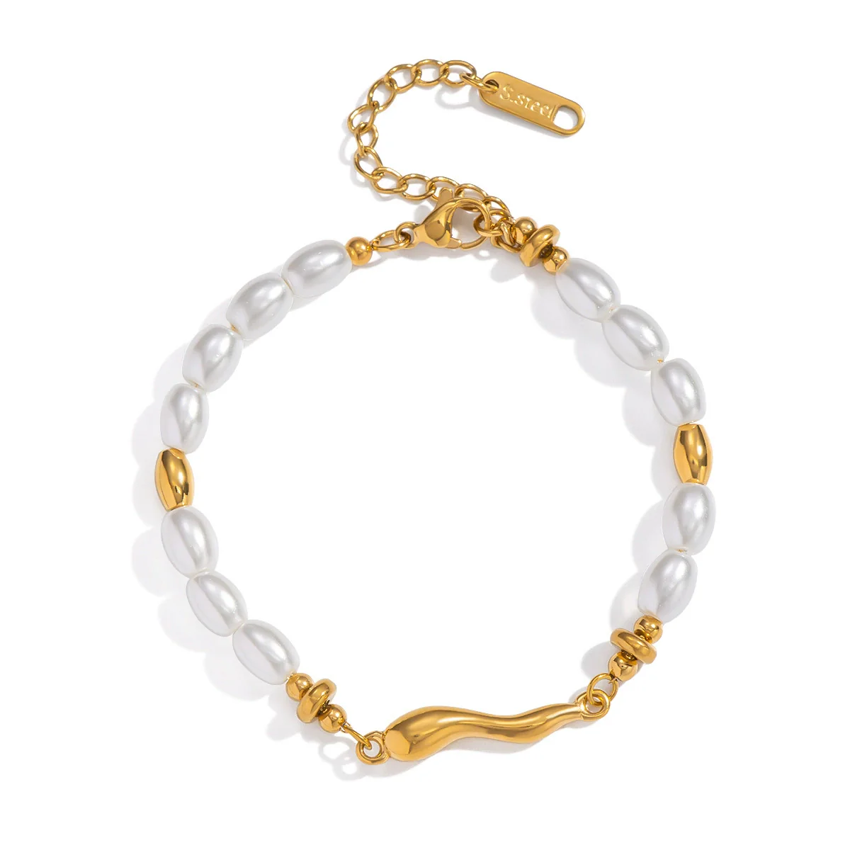 Wholesale Women's Light Luxury Minimalist Real Gold Plated Stainless Steel Irregular Geometric Pearl Shell Beads Beaded Bracelet Hand Jewelry - Image 5