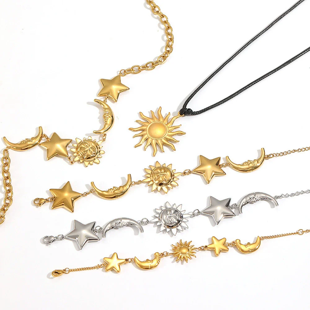 Wholesale Women's Light Luxury Minimalist Star Shape Real Gold Plated Stainless Steel Jewelry Set Necklace Bracelet - Image 4