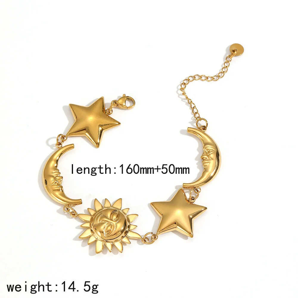 Wholesale Women's Light Luxury Minimalist Star Shape Real Gold Plated Stainless Steel Jewelry Set Necklace Bracelet - Image 5