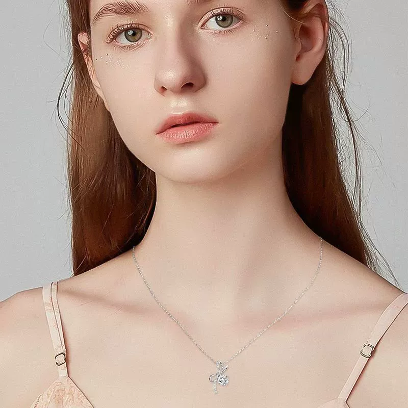 Wholesale Women's Light Luxury Niche Zircon Clavicle Chain S925 Sterling Silver Bow Geometric Electroplated Necklace - Image 2