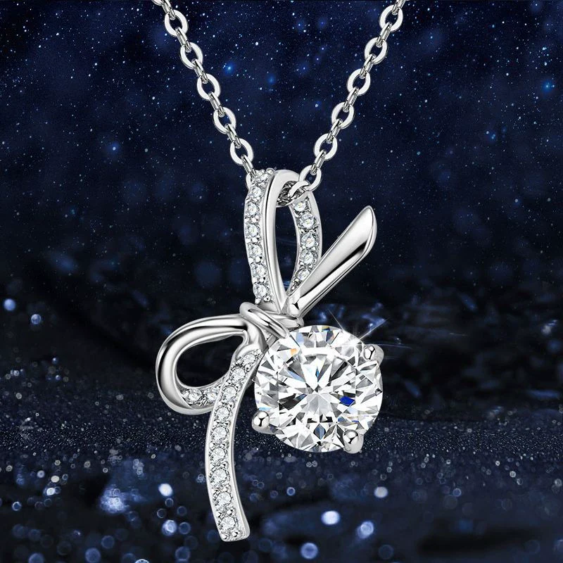 Wholesale Women's Light Luxury Niche Zircon Clavicle Chain S925 Sterling Silver Bow Geometric Electroplated Necklace - Image 3