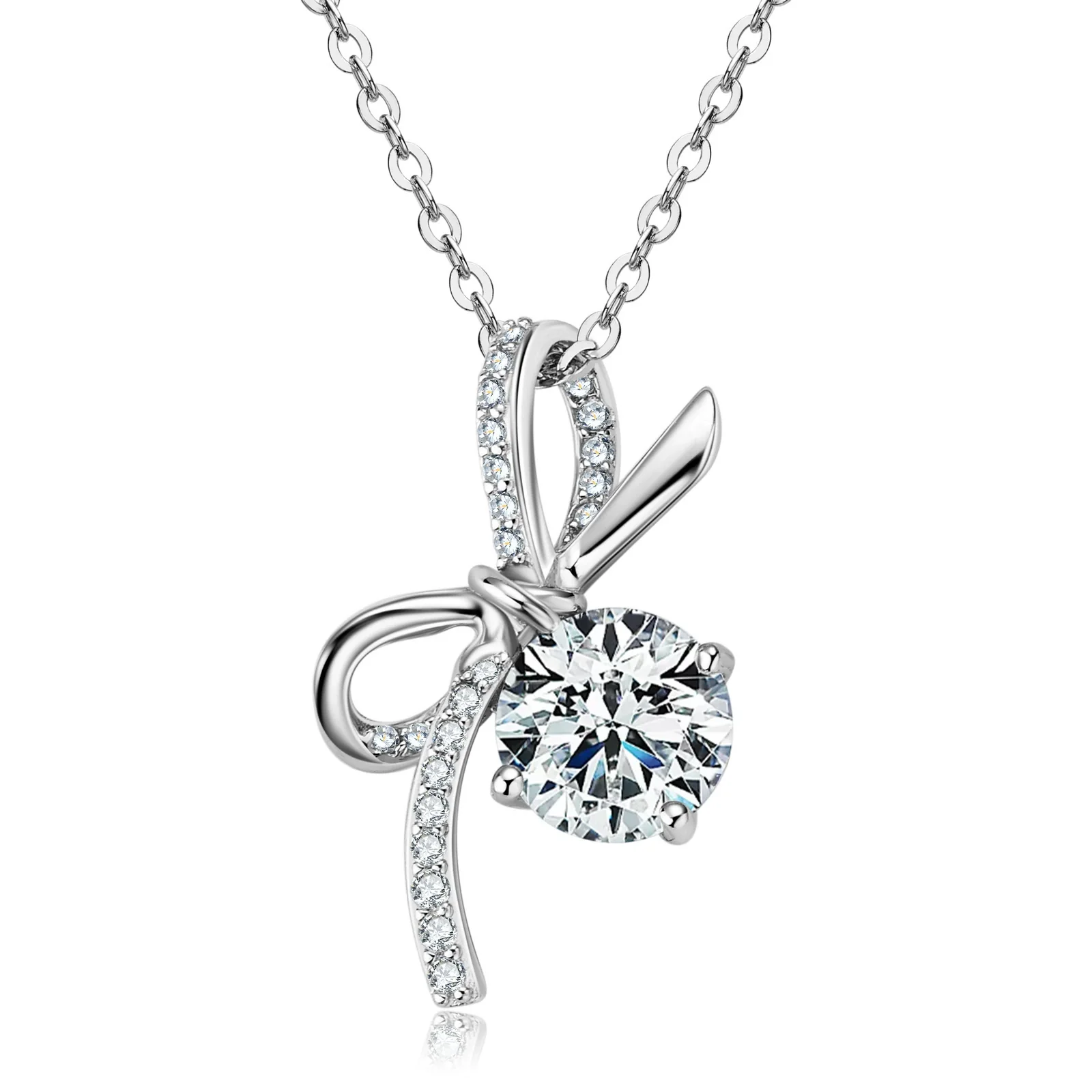 Wholesale Women's Light Luxury Niche Zircon Clavicle Chain S925 Sterling Silver Bow Geometric Electroplated Necklace - Image 4