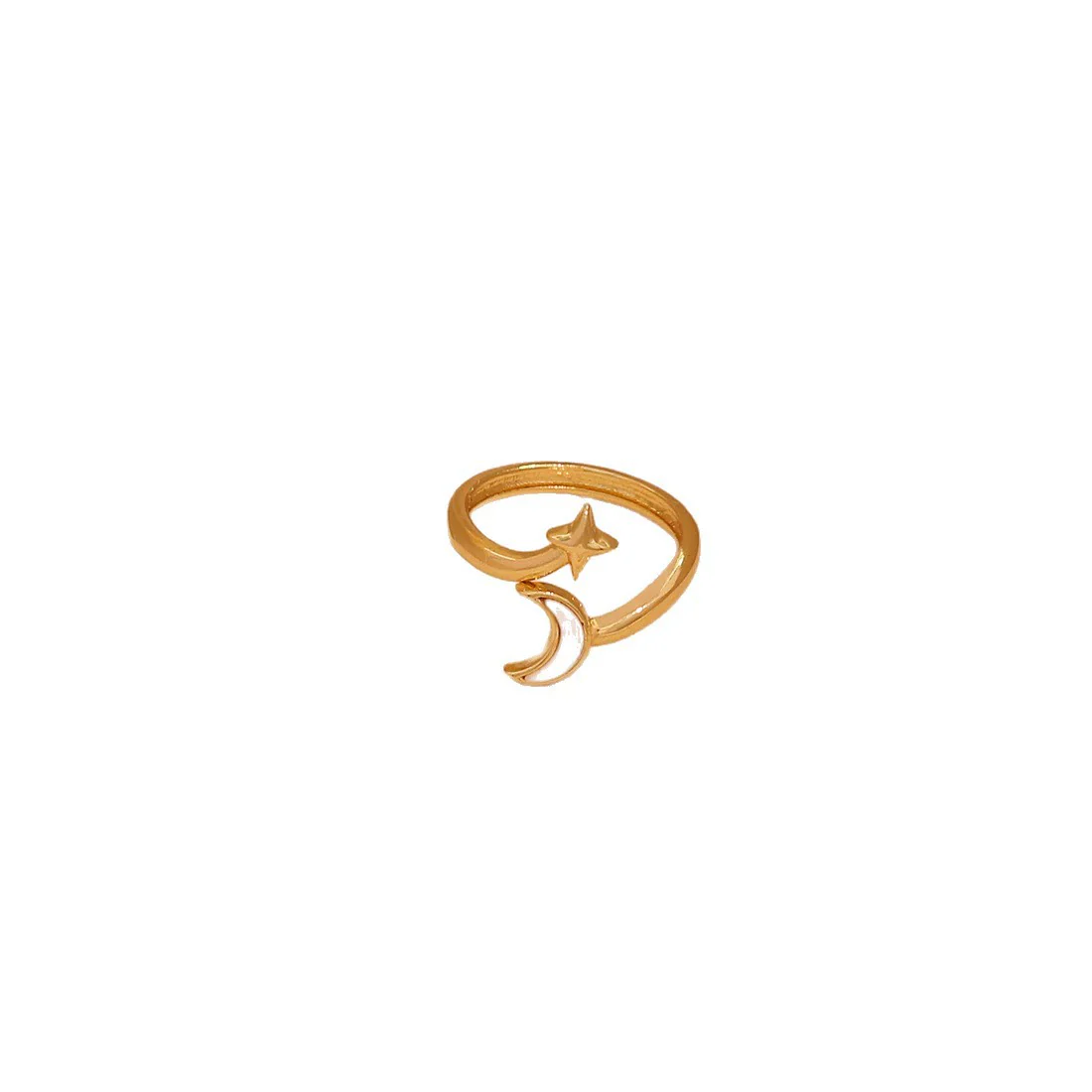 Wholesale Women's Light Luxury Real Gold Plated Copper Heart Shape Star And Moon Open Ring Jewelry - Image 5