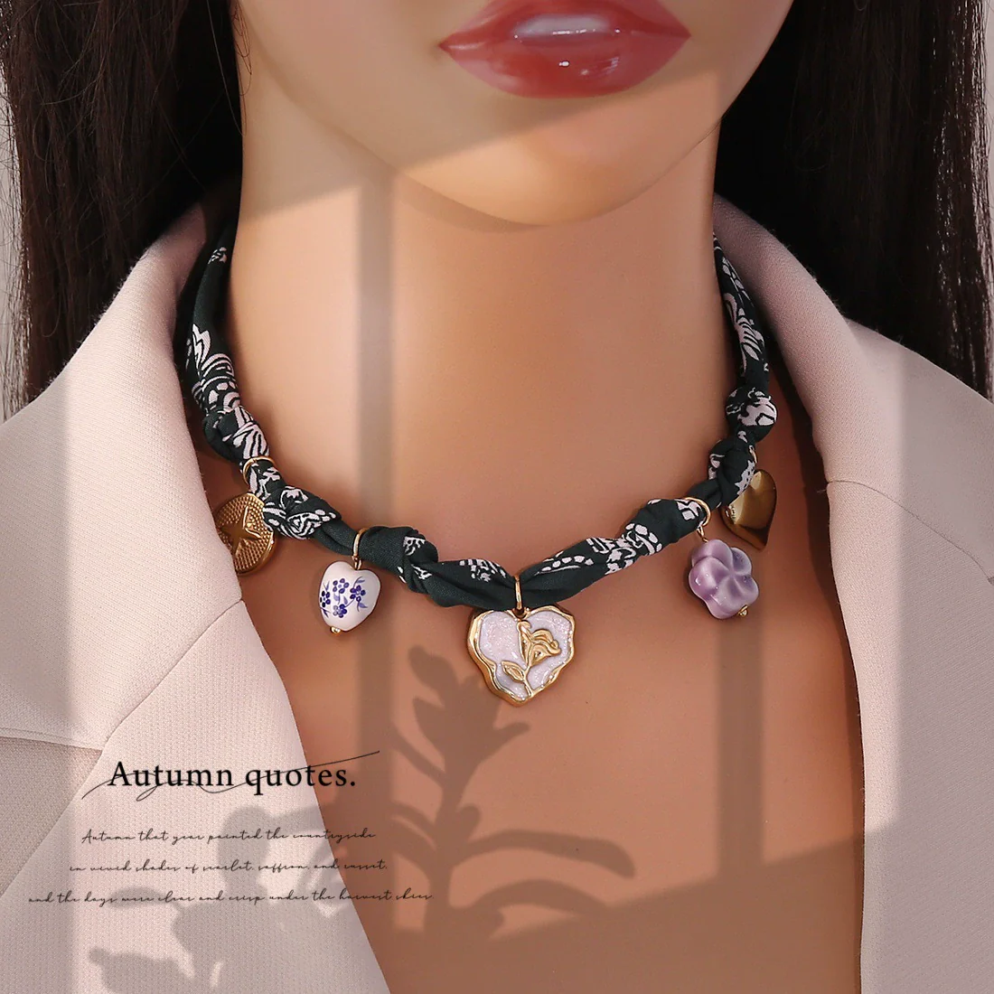 Wholesale Women's Light Luxury Real Gold Plated Handmade Flower Heart Scarf Chain Necklace Accessories - Image 3