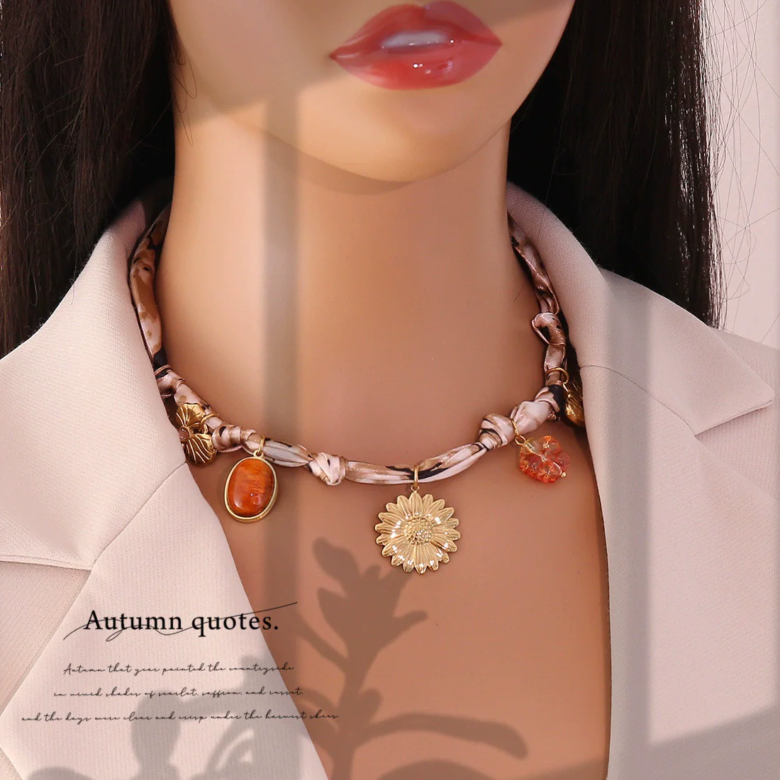 Wholesale Women's Light Luxury Real Gold Plated Handmade Flower Heart Scarf Chain Necklace Accessories - Image 4