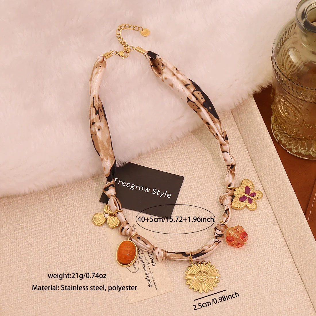 Wholesale Women's Light Luxury Real Gold Plated Handmade Flower Heart Scarf Chain Necklace Accessories - Image 7