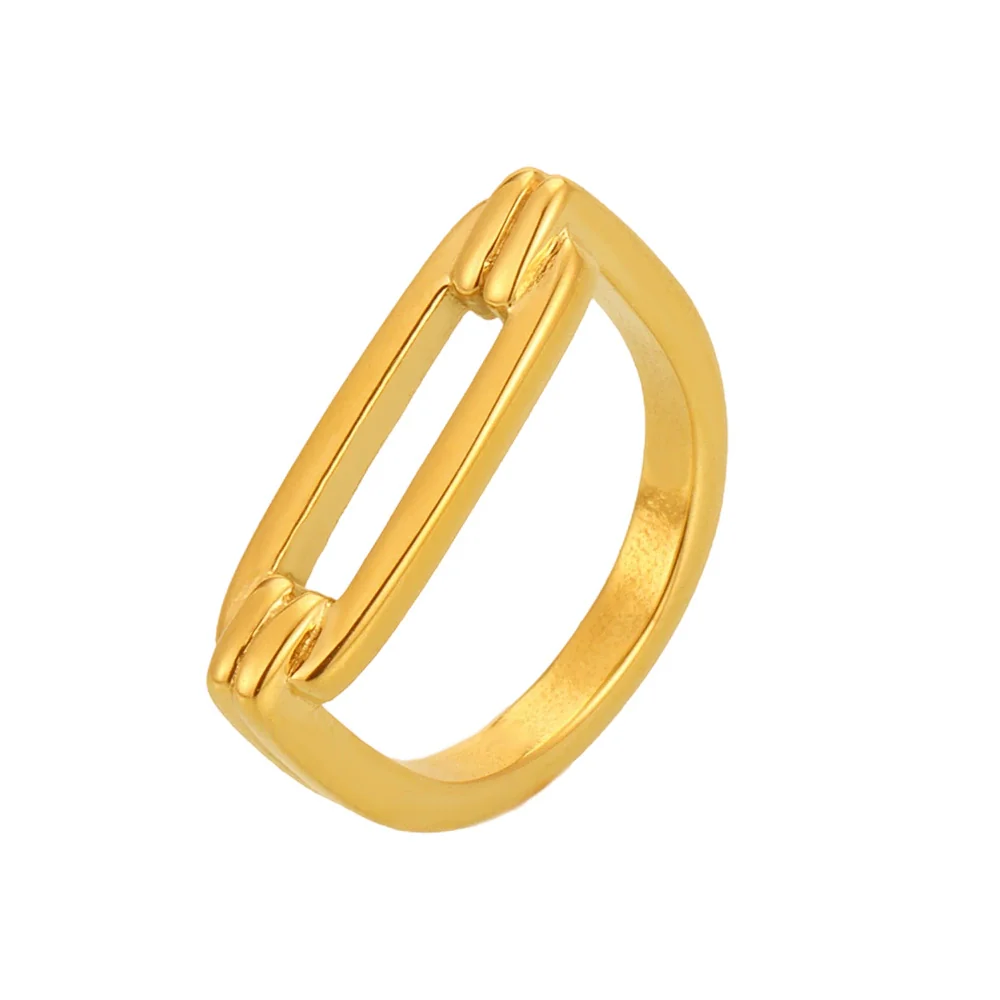 Wholesale Women's Light Luxury Rectangular Geometric Hollow Stainless Steel 18K Gold Pvd Plated Finger Ring - Image 5