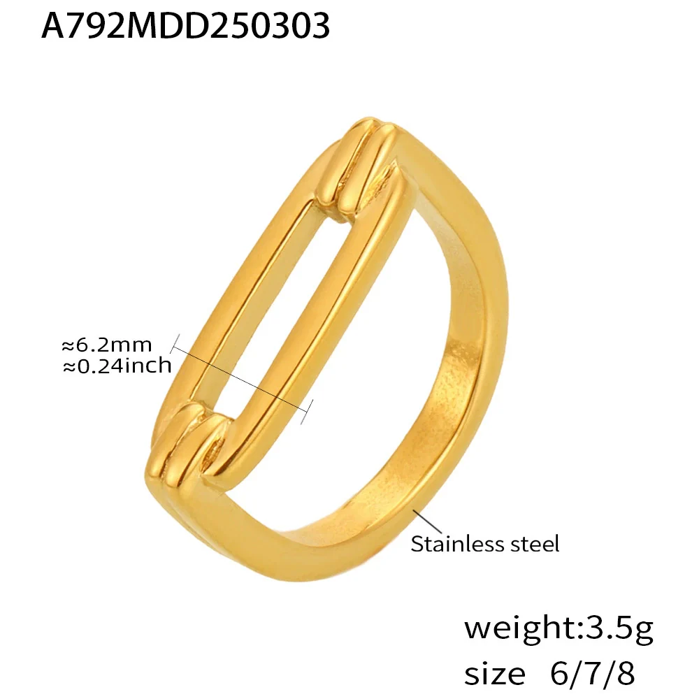 Wholesale Women's Light Luxury Rectangular Geometric Hollow Stainless Steel 18K Gold Pvd Plated Finger Ring - Image 6