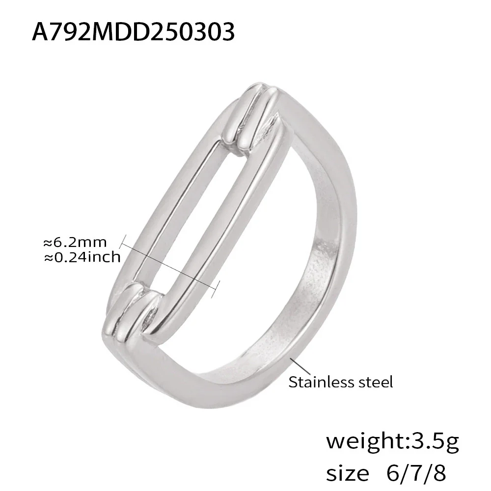 Wholesale Women's Light Luxury Rectangular Geometric Hollow Stainless Steel 18K Gold Pvd Plated Finger Ring - Image 7
