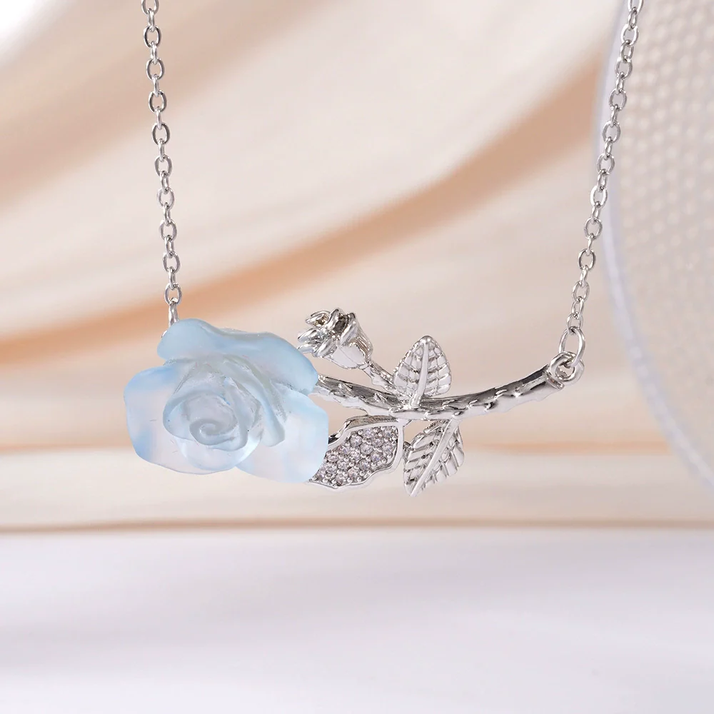 Wholesale Women's Light Luxury Rose Flower Pendant Necklace Copper Electroplating Mixed Gemstone Setting O Chain Jewelry - Image 15