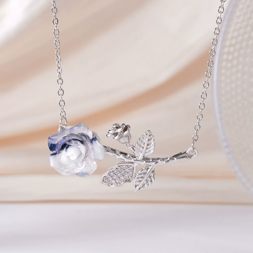 Wholesale Women's Light Luxury Rose Flower Pendant Necklace Copper Electroplating Mixed Gemstone Setting O Chain Jewelry - Image 17