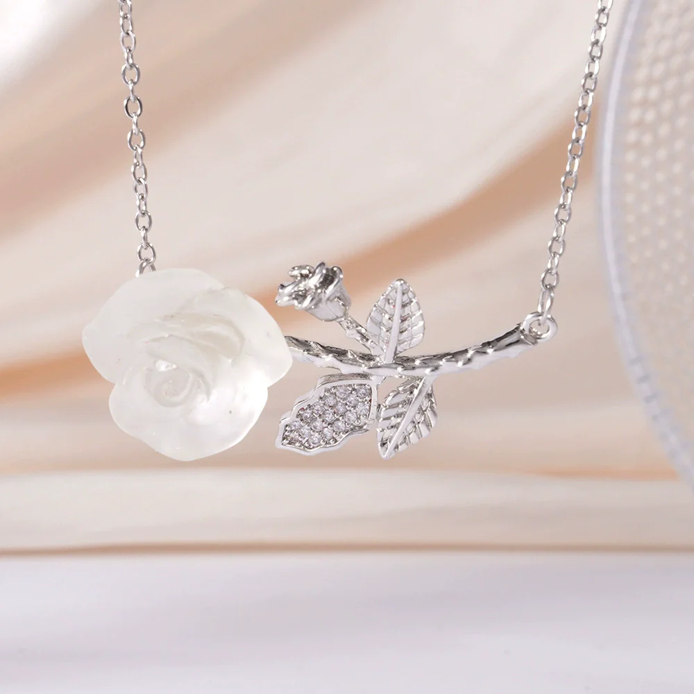 Wholesale Women's Light Luxury Rose Flower Pendant Necklace Copper Electroplating Mixed Gemstone Setting O Chain Jewelry - Image 19