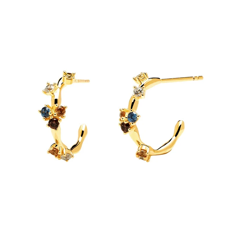 Wholesale Women's Light Luxury S925 Silver Needle And Copper Earrings With Microinlaid Colorful Zircon In Asymmetrical And Ushaped Design Electroplated