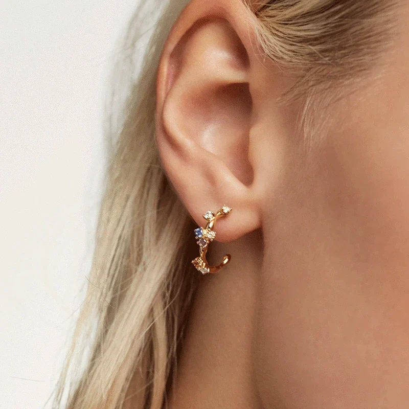 Wholesale Women's Light Luxury S925 Silver Needle And Copper Earrings With Microinlaid Colorful Zircon In Asymmetrical And Ushaped Design Electroplated - Image 2