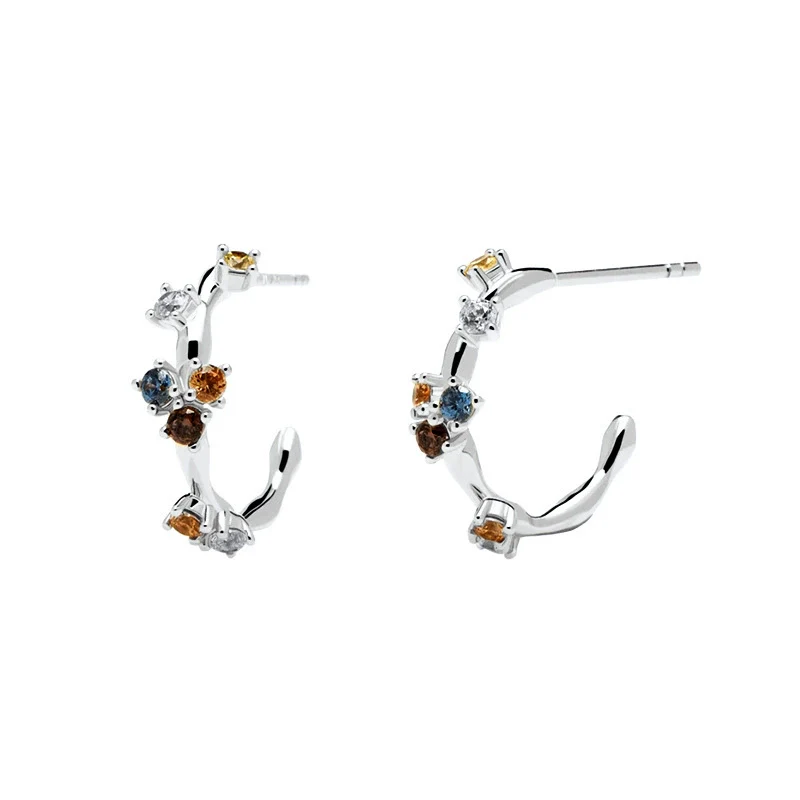 Wholesale Women's Light Luxury S925 Silver Needle And Copper Earrings With Microinlaid Colorful Zircon In Asymmetrical And Ushaped Design Electroplated - Image 5