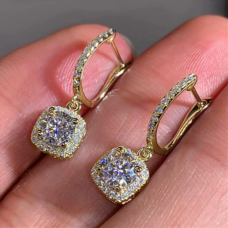 Wholesale Women's Light Luxury Square Ushaped Zinc Alloy Rhinestone Electroplated Ear Buckle