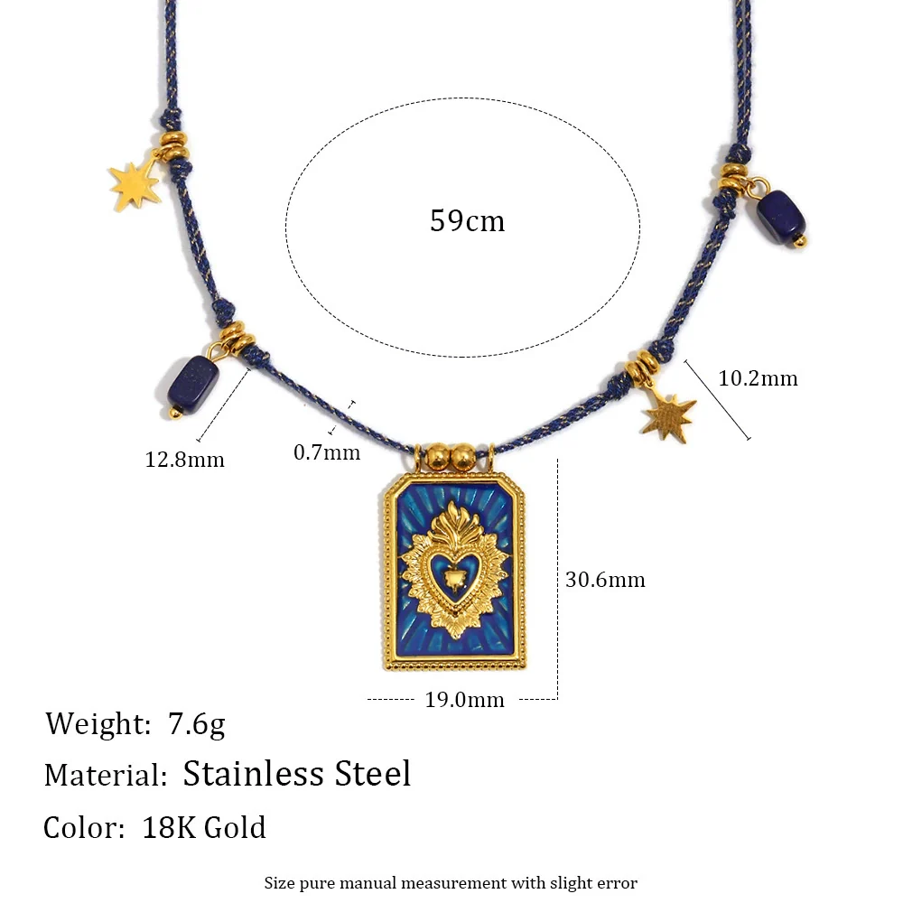 Wholesale Women's Light Luxury Stainless Steel 18K Gold Plated Heart Shape Crown Square Pendant Necklace With Braided Rope And Regular Chain - Image 2