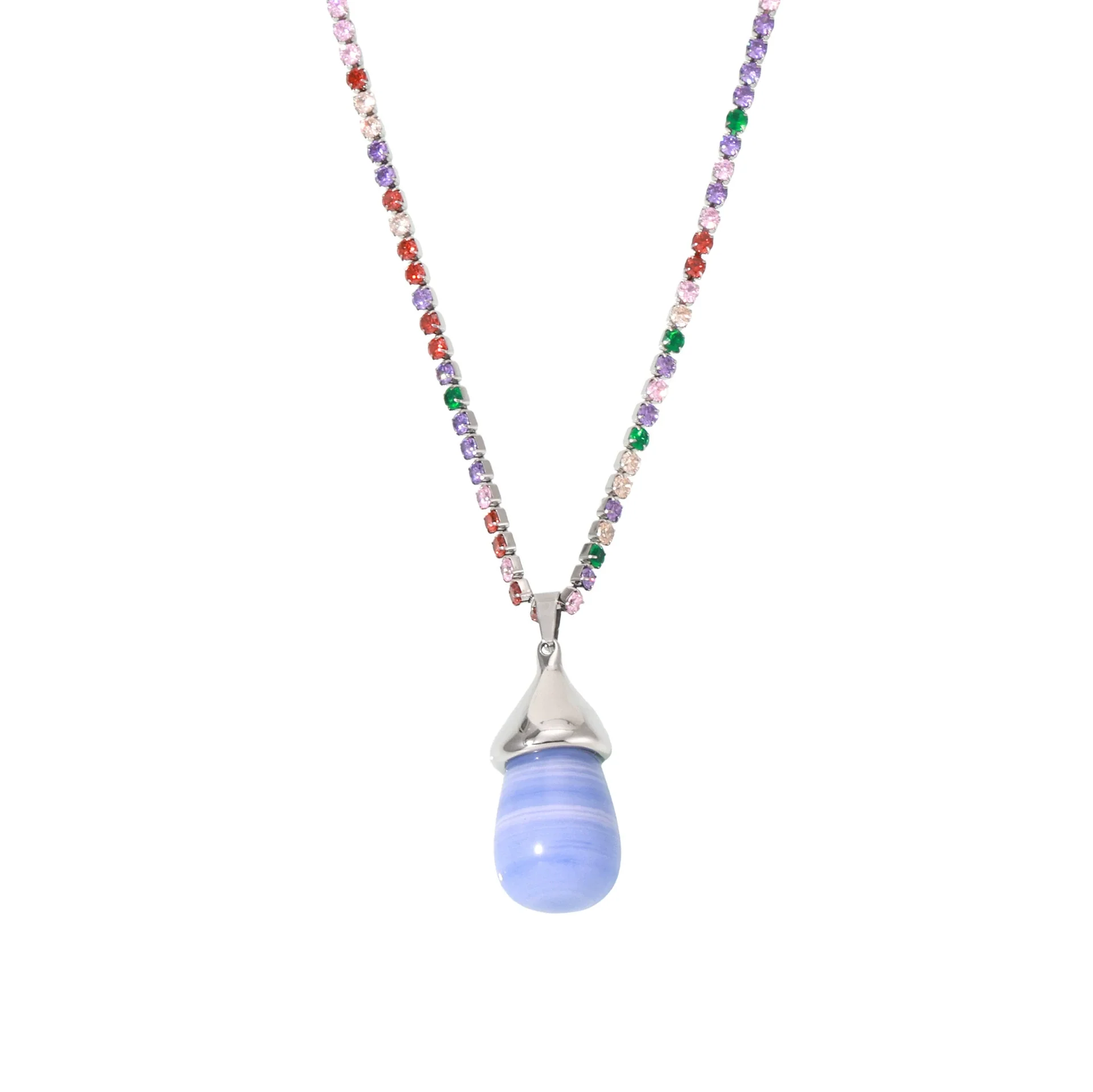 Wholesale Women's Light Luxury Stainless Steel And Resin Water Drop Clavicle Necklace With Colorful Zircon And Geometric Pattern Electroplated - Image 4