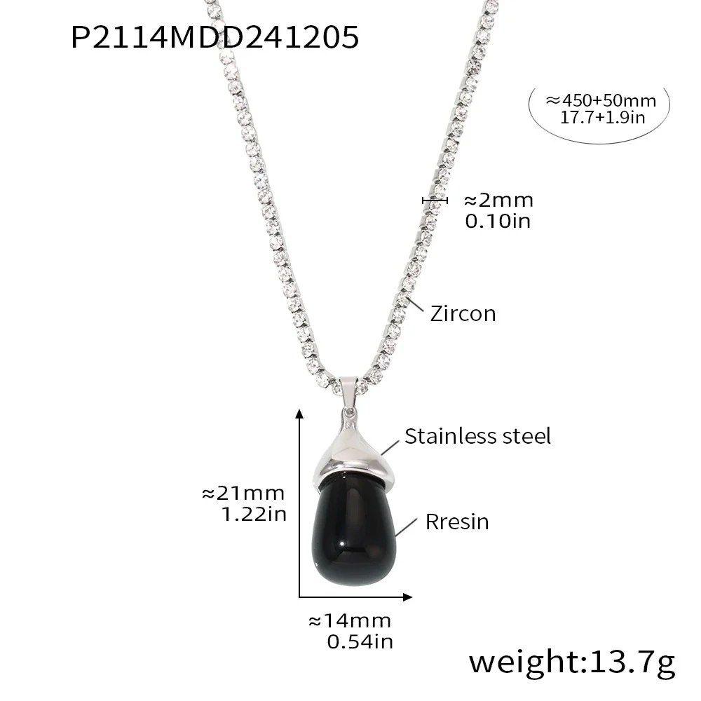 Wholesale Women's Light Luxury Stainless Steel And Resin Water Drop Clavicle Necklace With Colorful Zircon And Geometric Pattern Electroplated - Image 5