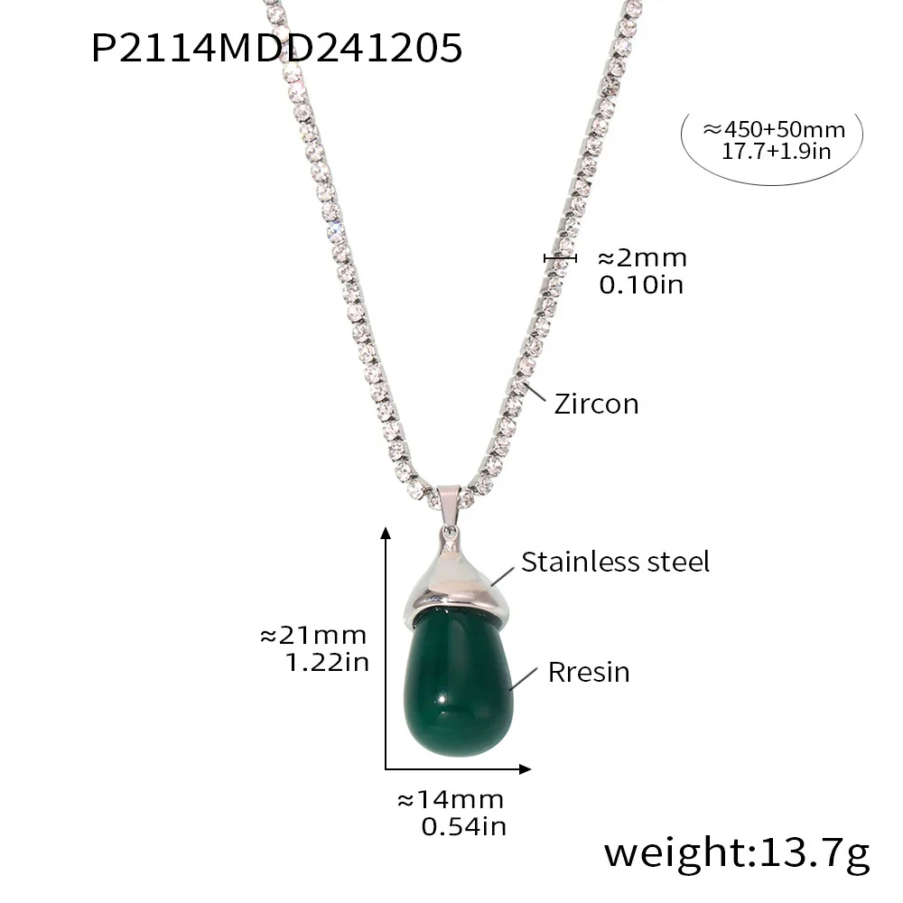 Wholesale Women's Light Luxury Stainless Steel And Resin Water Drop Clavicle Necklace With Colorful Zircon And Geometric Pattern Electroplated - Image 7