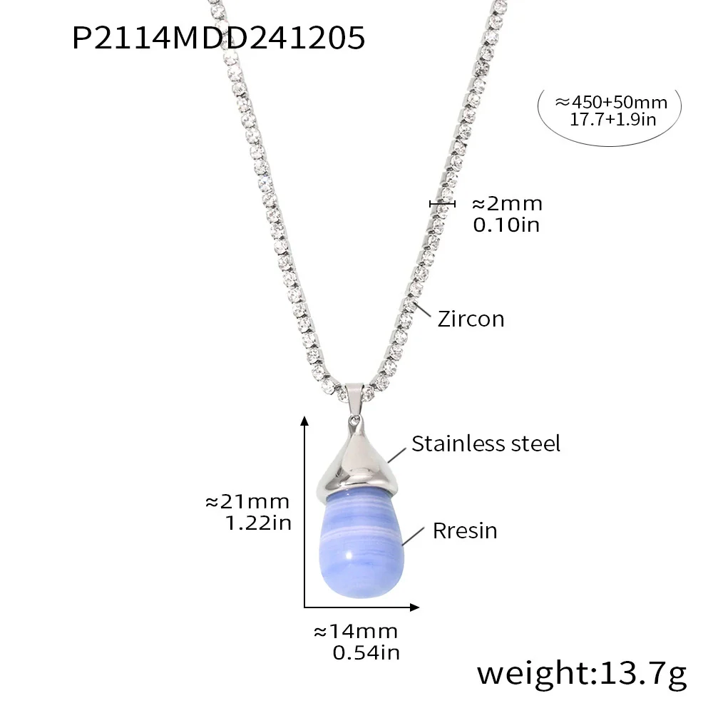 Wholesale Women's Light Luxury Stainless Steel And Resin Water Drop Clavicle Necklace With Colorful Zircon And Geometric Pattern Electroplated - Image 8
