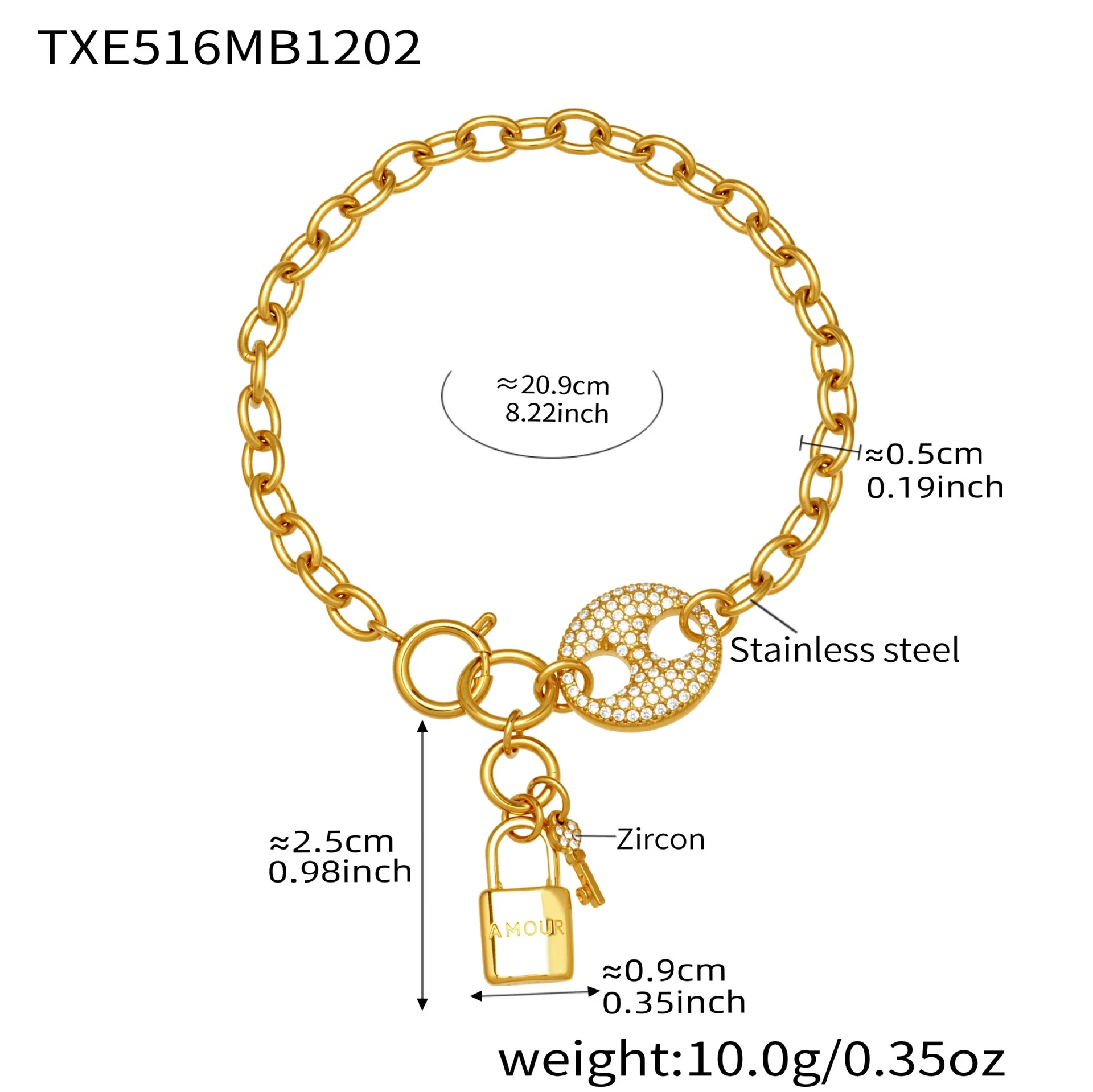 Wholesale Women's Light Luxury Stainless Steel And Zircon Pig Nose Lock Tassel Pendant 18K Real Gold Plated Necklace And Bracelet Set - Image 8
