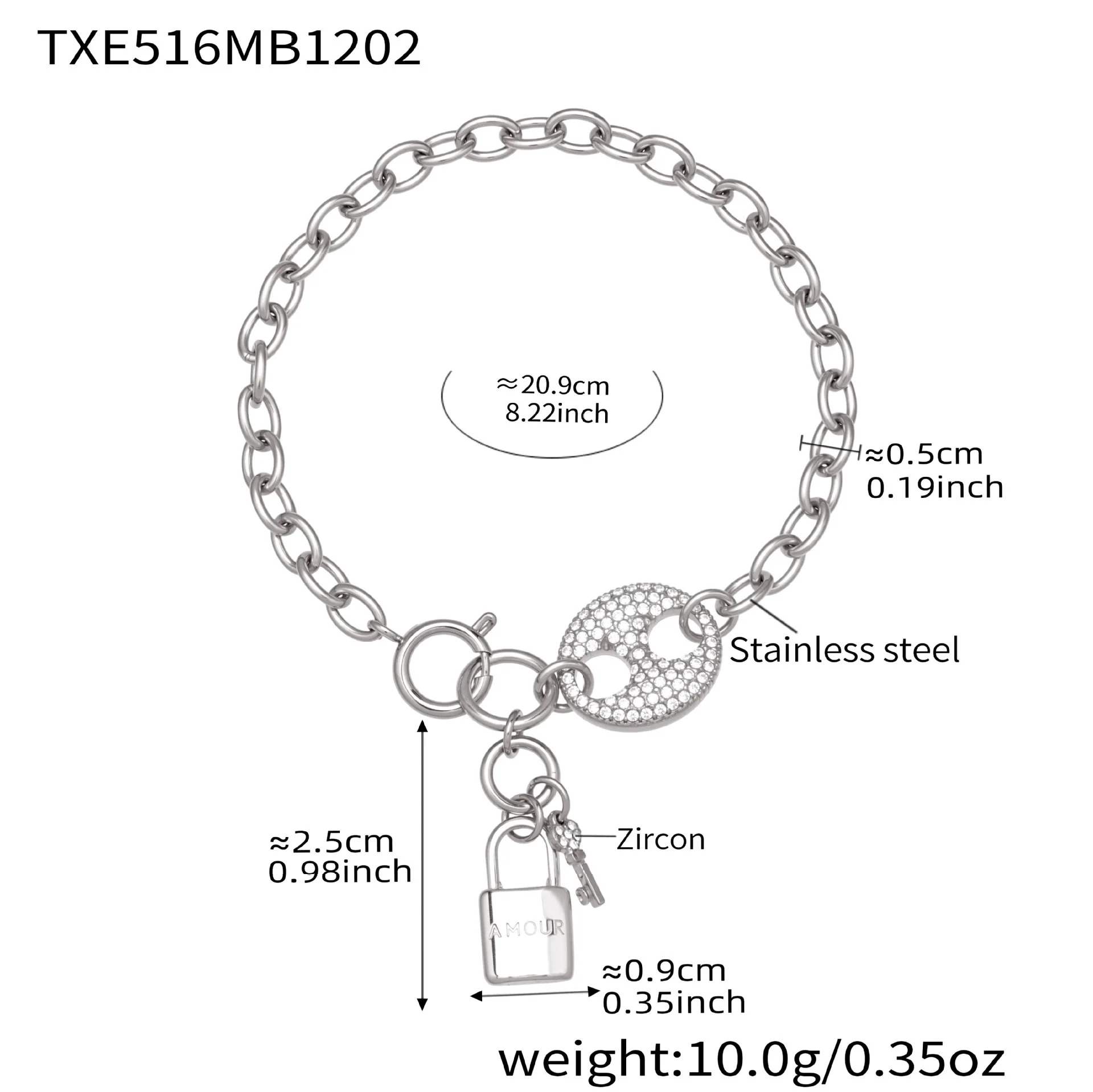 Wholesale Women's Light Luxury Stainless Steel And Zircon Pig Nose Lock Tassel Pendant 18K Real Gold Plated Necklace And Bracelet Set - Image 9