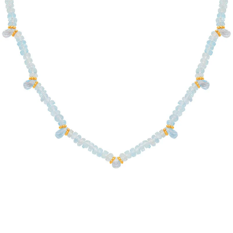Wholesale Women's Light Luxury Style Aquamarine Natural Gemstone Beads S925 Sterling Silver Clavicle Chain Jewelry Set With Gems - Image 5