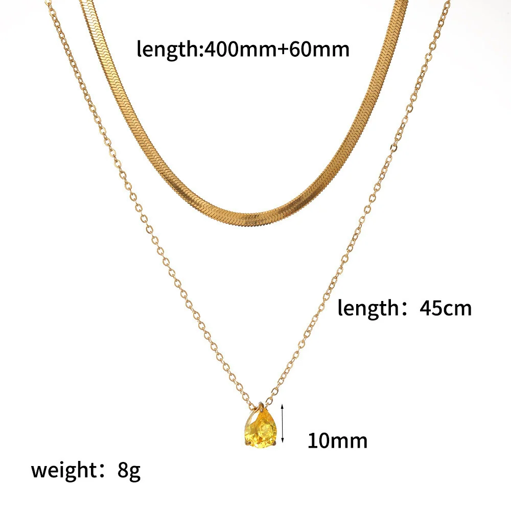 Wholesale Women's Light Luxury Style Colorful Zircon Stainless Steel Drop Shape Pendant Stacked Clavicle Chain Necklace With Pvd Furnace Vacuum Real Gold Plating - Image 10