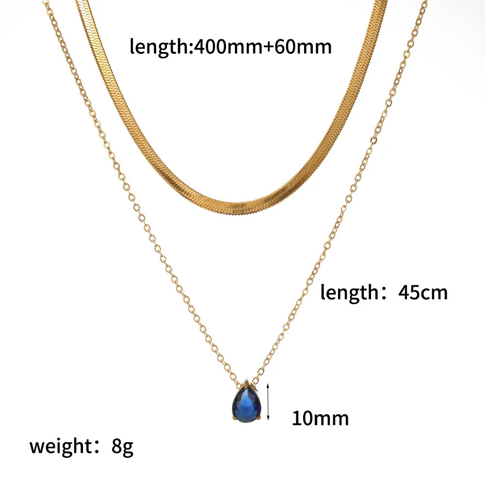 Wholesale Women's Light Luxury Style Colorful Zircon Stainless Steel Drop Shape Pendant Stacked Clavicle Chain Necklace With Pvd Furnace Vacuum Real Gold Plating - Image 12