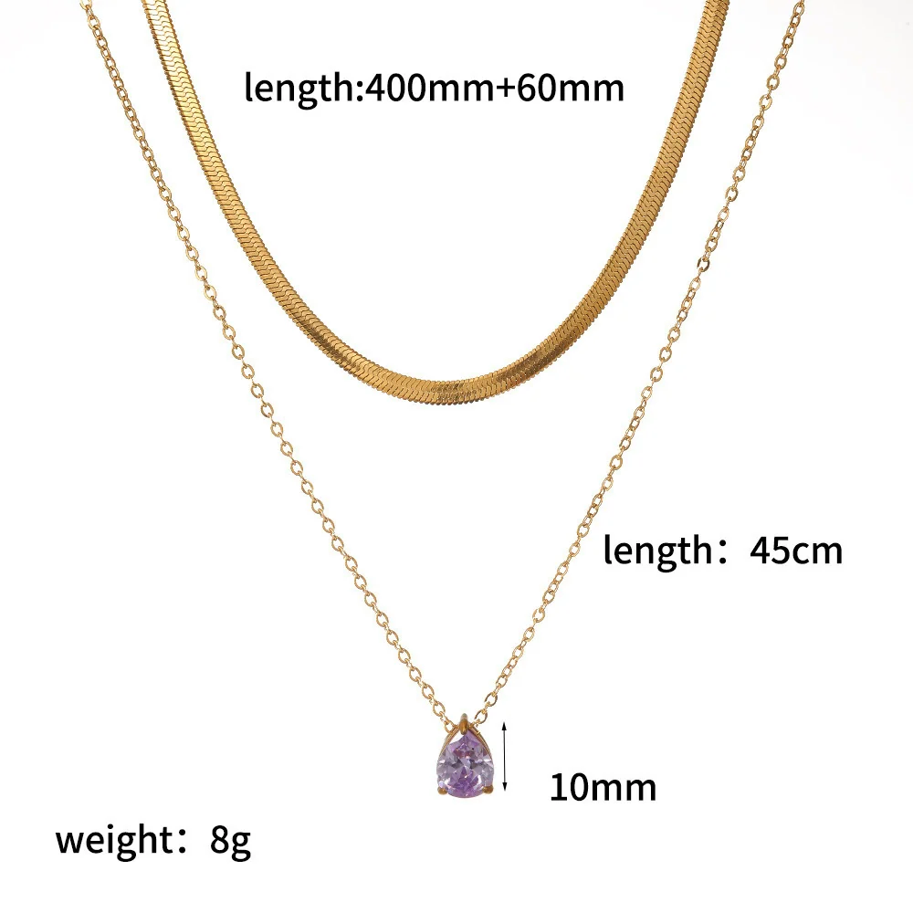 Wholesale Women's Light Luxury Style Colorful Zircon Stainless Steel Drop Shape Pendant Stacked Clavicle Chain Necklace With Pvd Furnace Vacuum Real Gold Plating - Image 13
