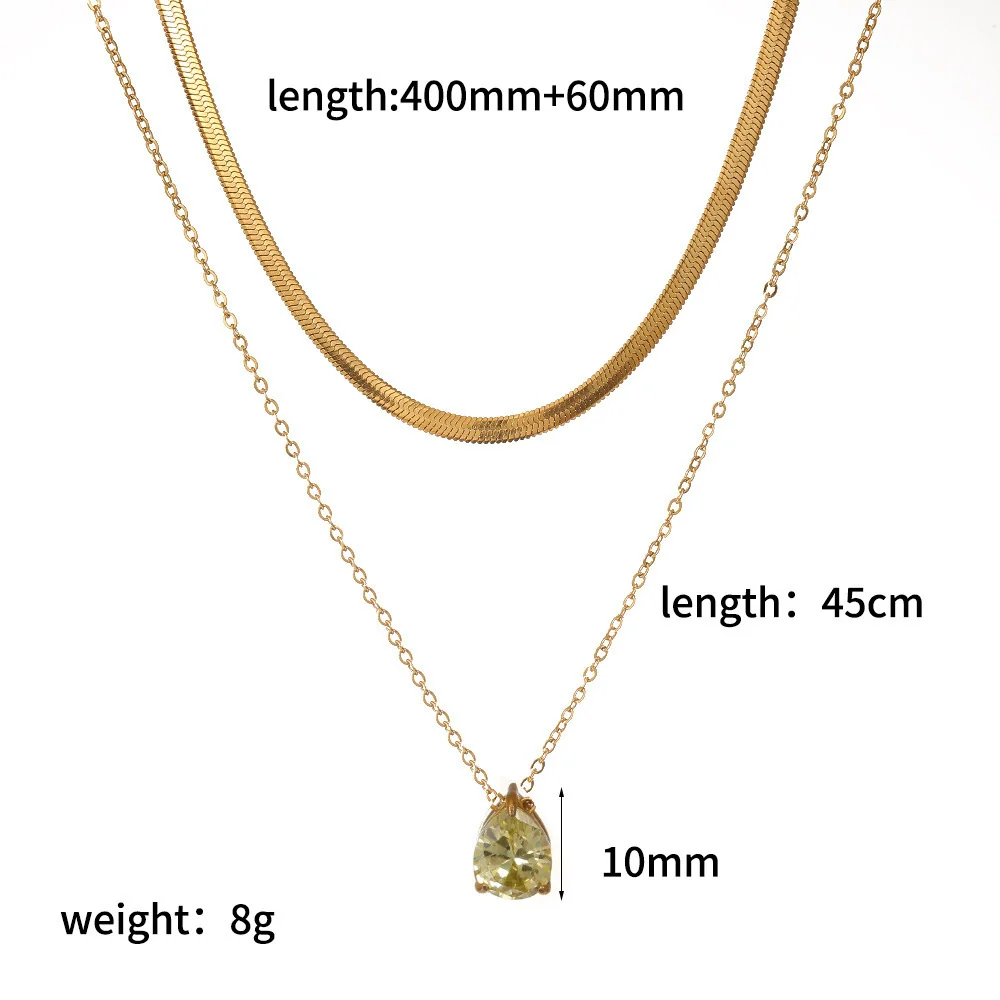 Wholesale Women's Light Luxury Style Colorful Zircon Stainless Steel Drop Shape Pendant Stacked Clavicle Chain Necklace With Pvd Furnace Vacuum Real Gold Plating - Image 14
