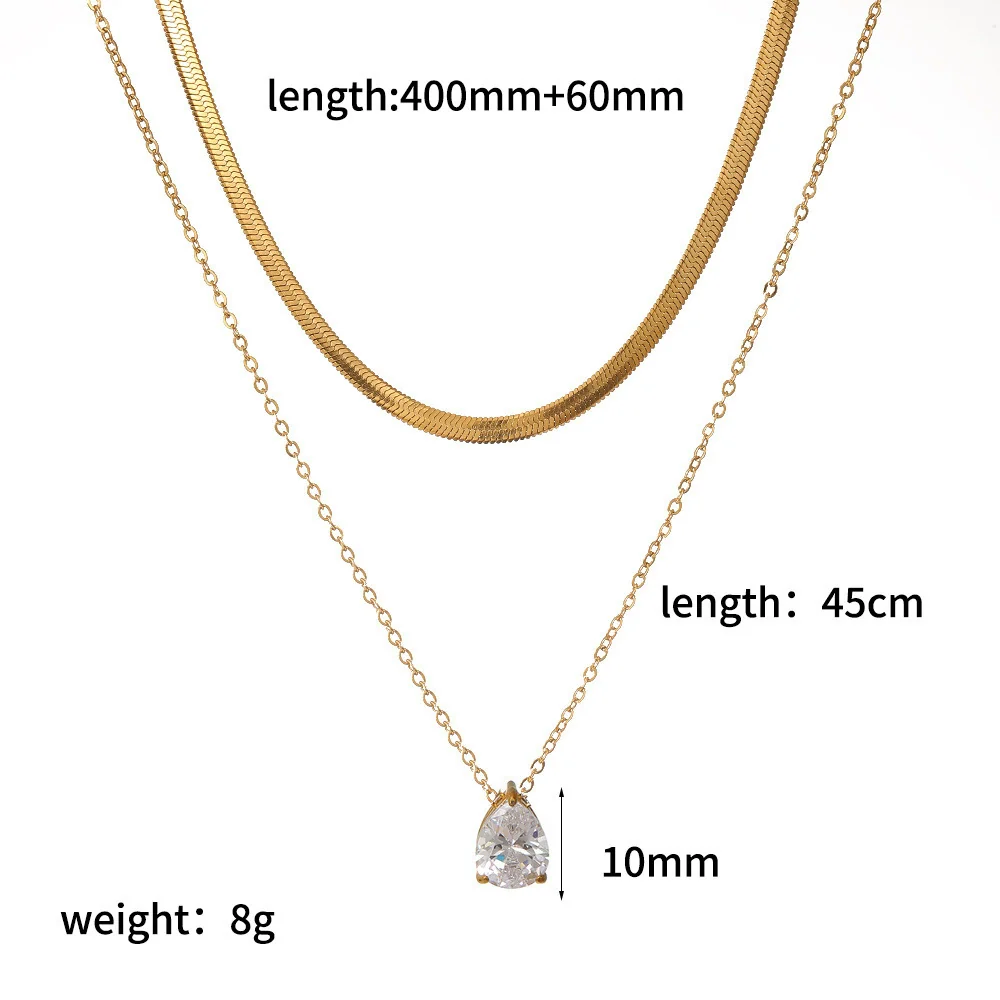 Wholesale Women's Light Luxury Style Colorful Zircon Stainless Steel Drop Shape Pendant Stacked Clavicle Chain Necklace With Pvd Furnace Vacuum Real Gold Plating - Image 16