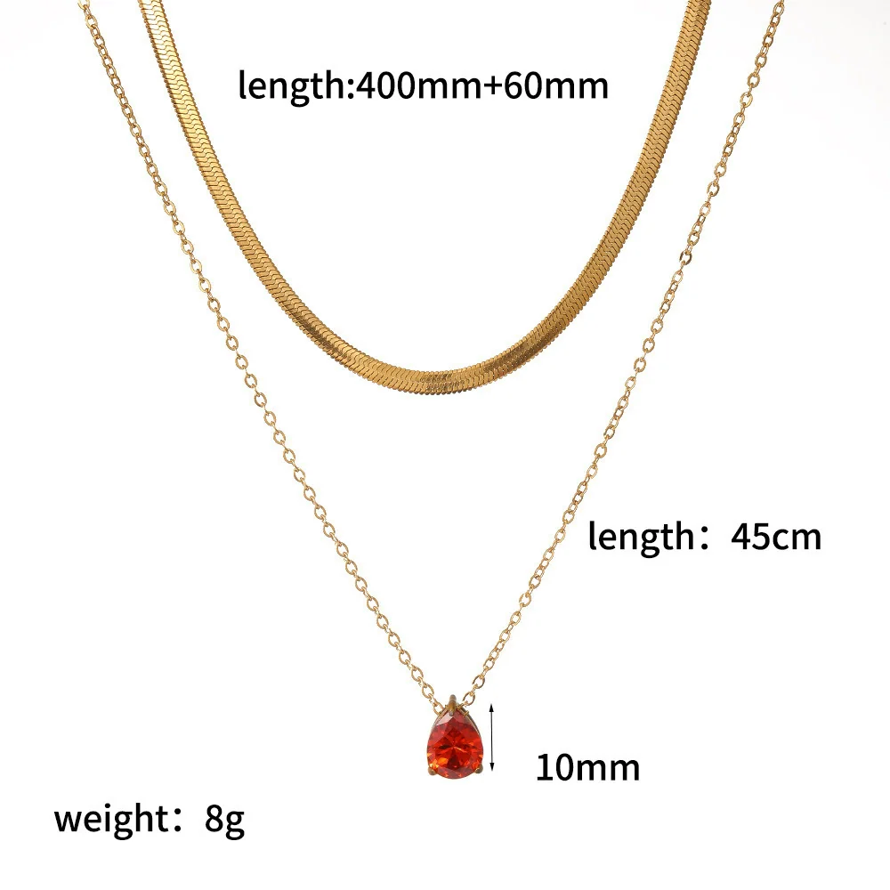 Wholesale Women's Light Luxury Style Colorful Zircon Stainless Steel Drop Shape Pendant Stacked Clavicle Chain Necklace With Pvd Furnace Vacuum Real Gold Plating - Image 5