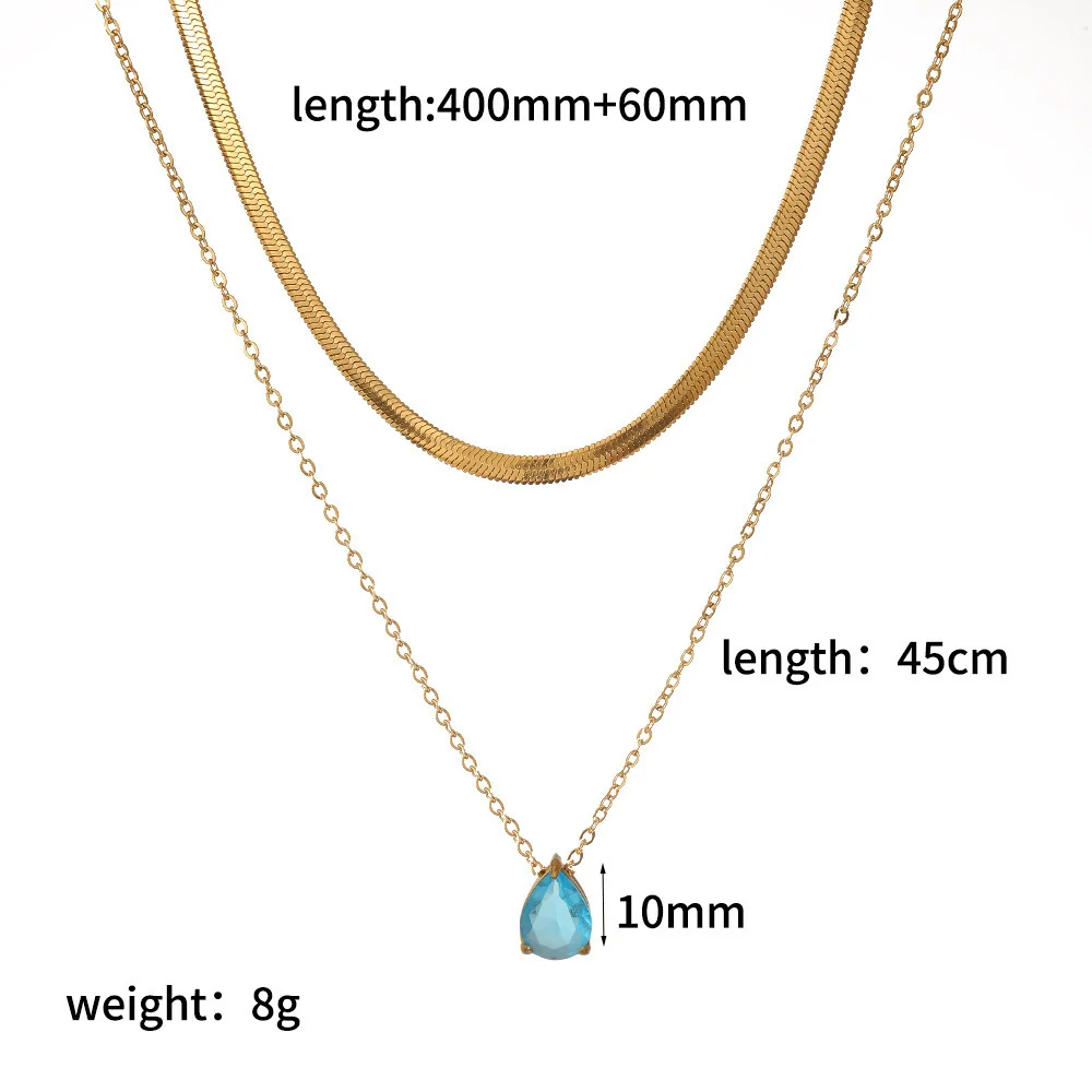 Wholesale Women's Light Luxury Style Colorful Zircon Stainless Steel Drop Shape Pendant Stacked Clavicle Chain Necklace With Pvd Furnace Vacuum Real Gold Plating - Image 6