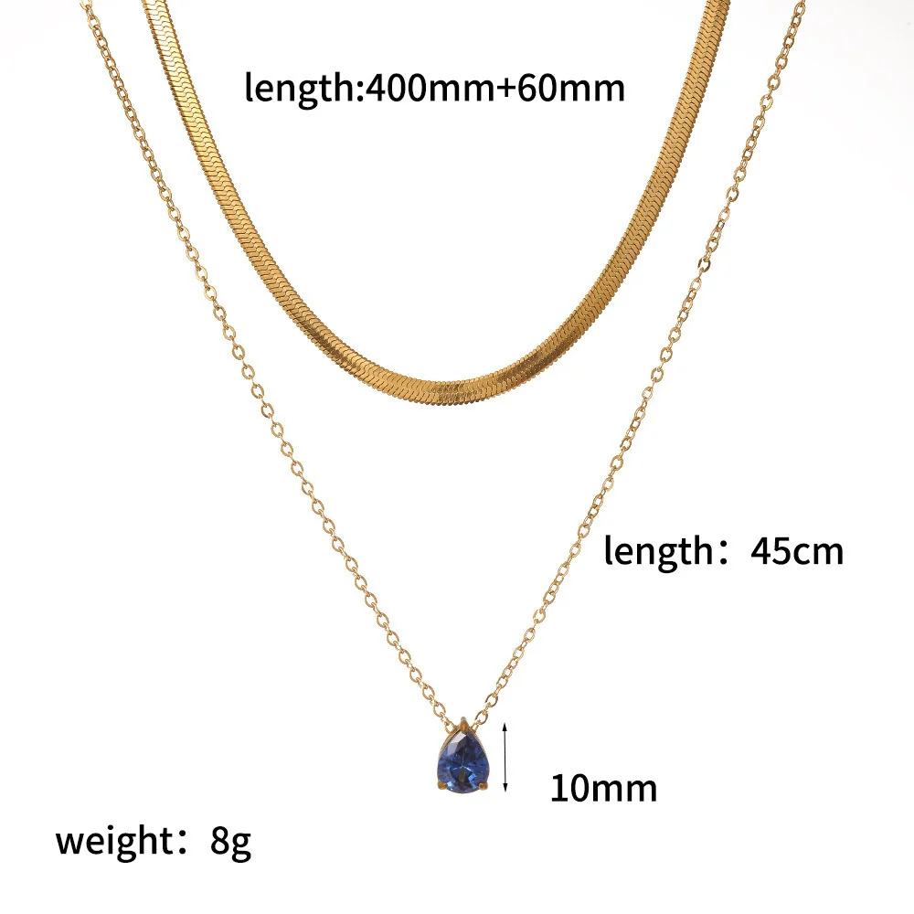 Wholesale Women's Light Luxury Style Colorful Zircon Stainless Steel Drop Shape Pendant Stacked Clavicle Chain Necklace With Pvd Furnace Vacuum Real Gold Plating - Image 8