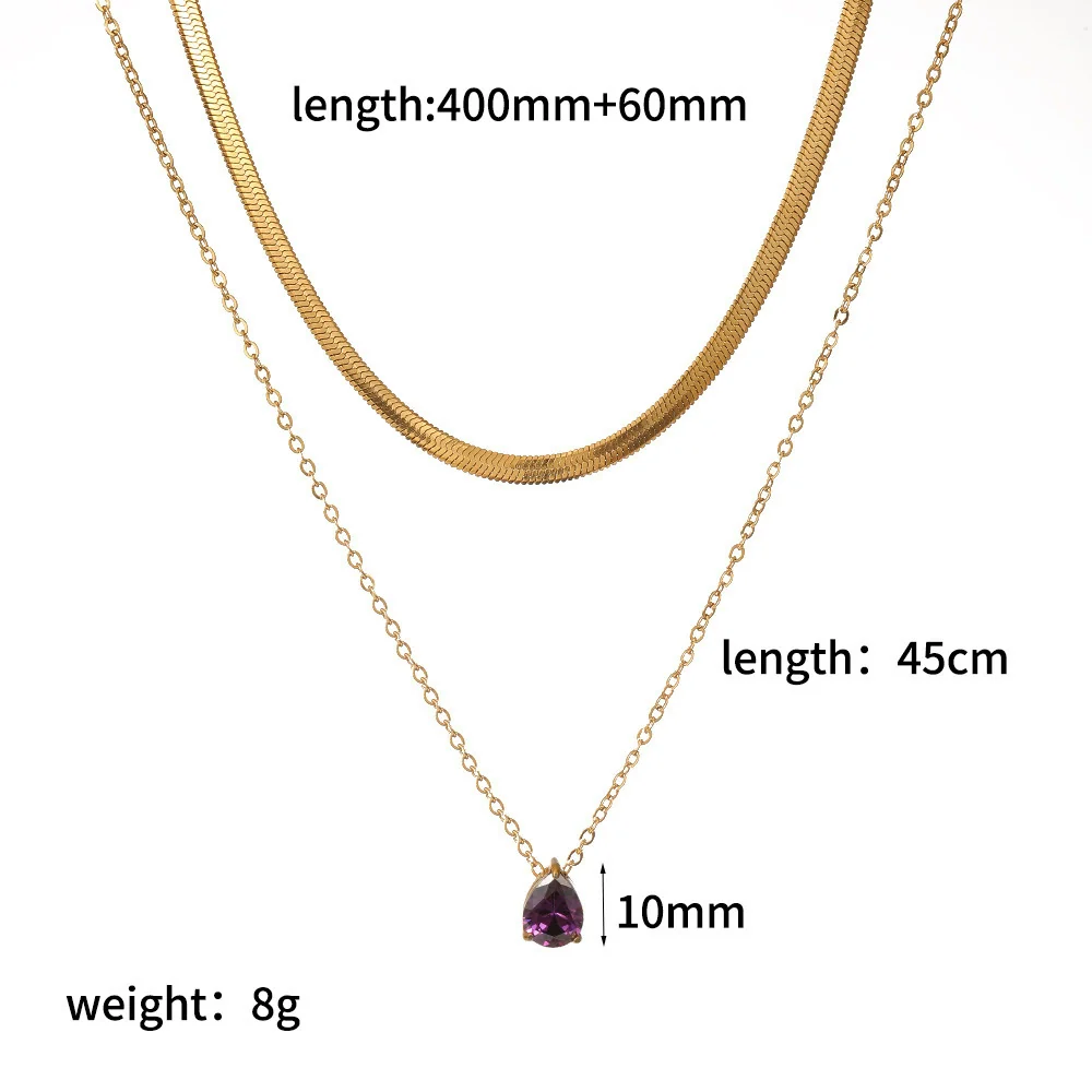 Wholesale Women's Light Luxury Style Colorful Zircon Stainless Steel Drop Shape Pendant Stacked Clavicle Chain Necklace With Pvd Furnace Vacuum Real Gold Plating - Image 9