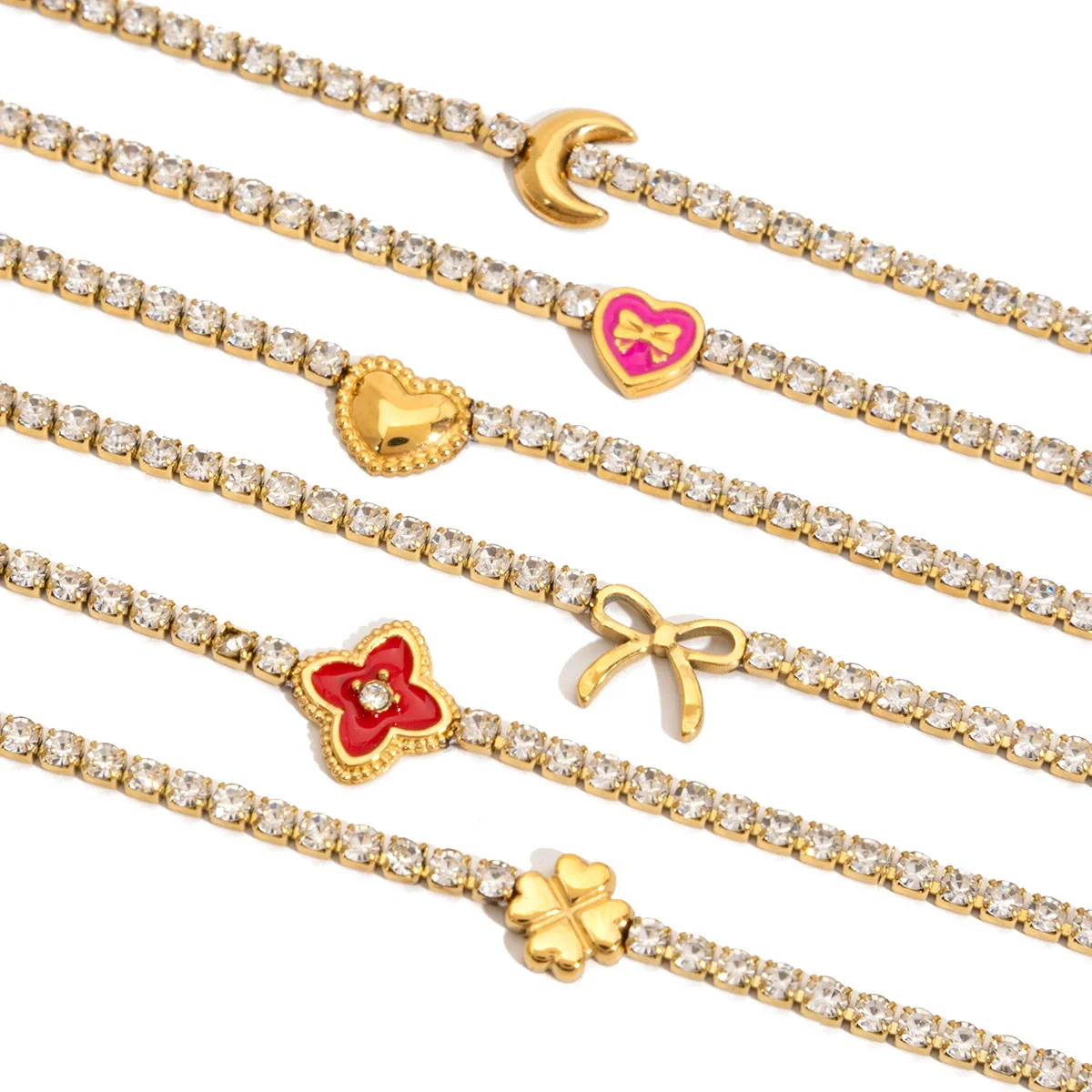 Wholesale Women's Light Luxury Style Electroplated Stainless Steel Flowershaped Drill Chain Bracelet Jewelry - Image 4