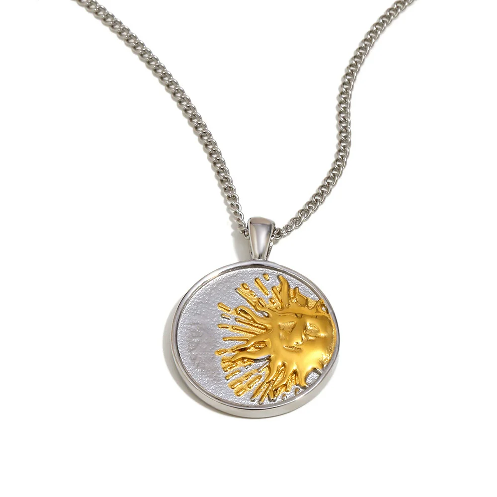 Wholesale Women's Light Luxury Style Geometric Stainless Steel Vacuum Plated In Furnace Coin Sun Side Chain Necklace - Image 6