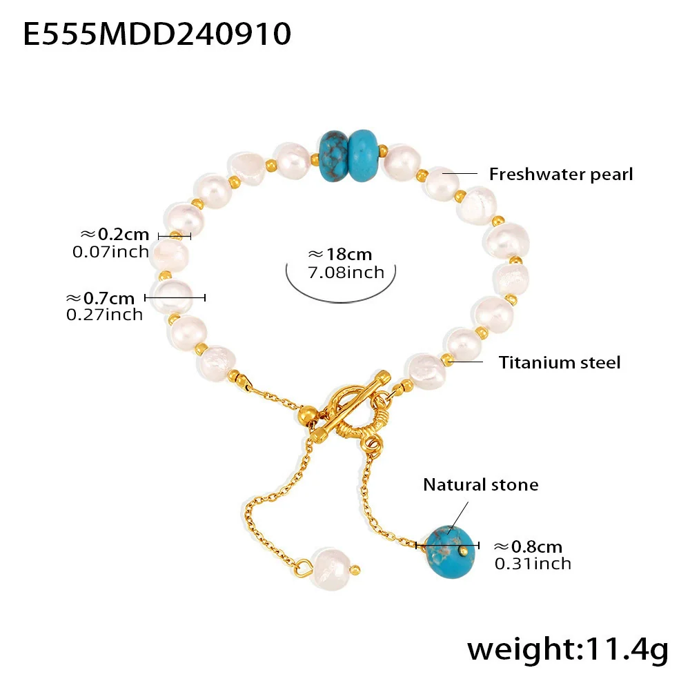 Wholesale Women's Light Luxury Style Geometric Titanium Steel Freshwater Pearl Natural Stone Bracelet With Electroplating Design And Tassel Ot Buckle - Image 8