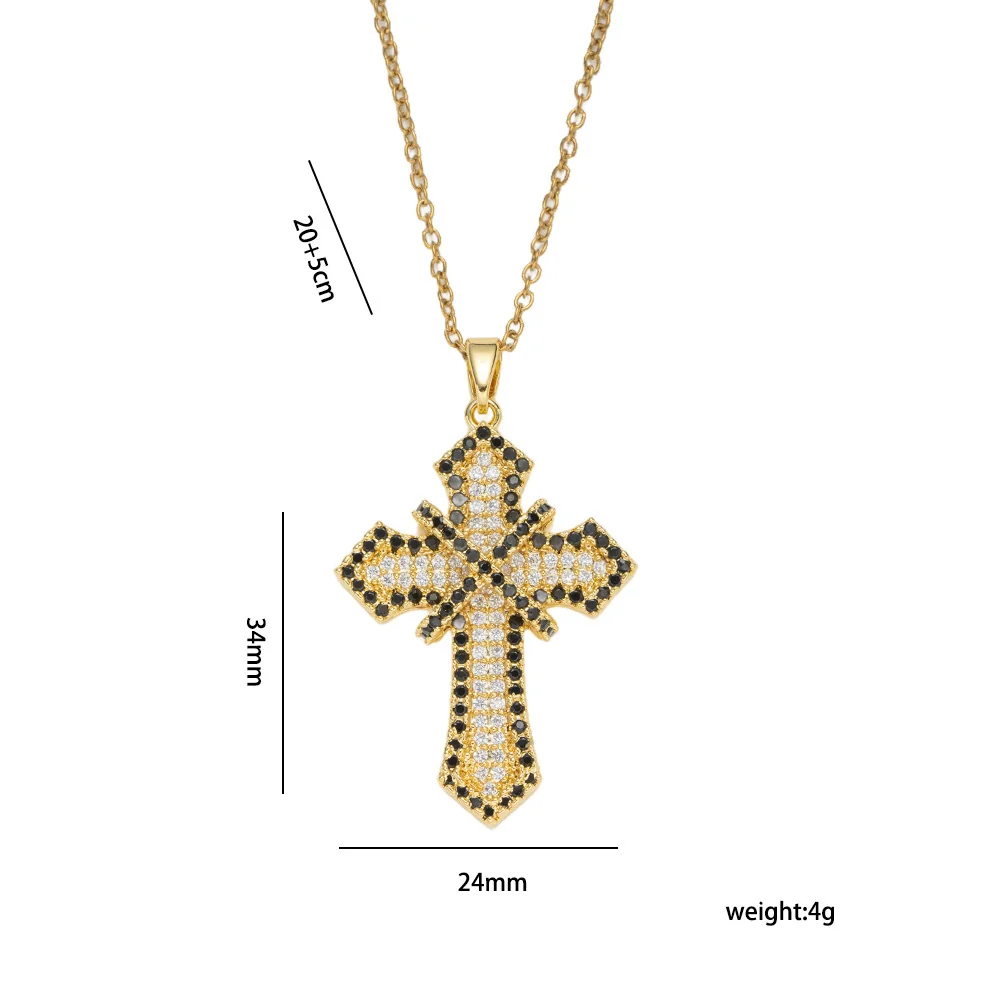 Wholesale Women's Light Luxury Style Gold Plated Copper Zircon Inlaid Cross Pendant Necklace With O Word Chain - Image 4