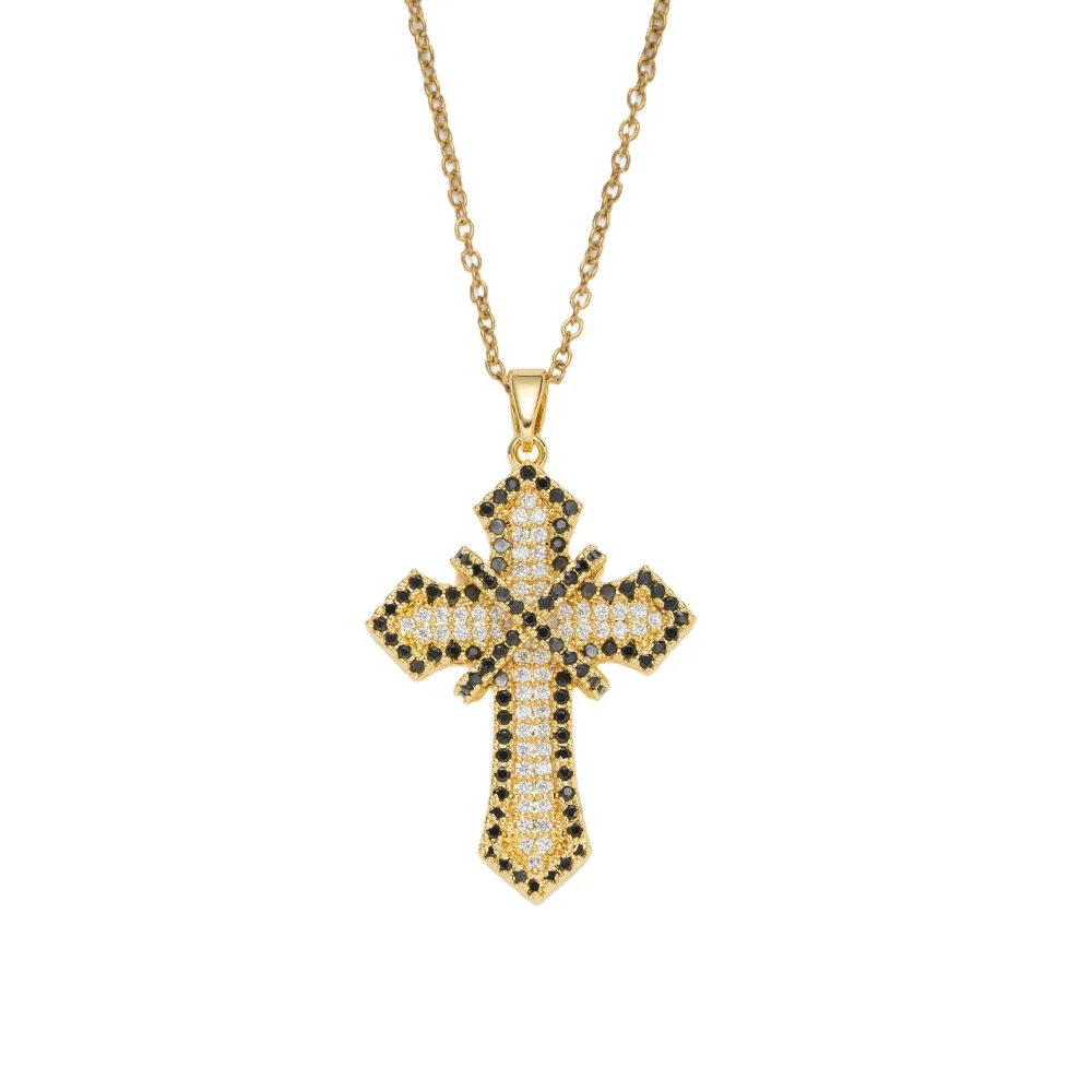 Wholesale Women's Light Luxury Style Gold Plated Copper Zircon Inlaid Cross Pendant Necklace With O Word Chain - Image 5