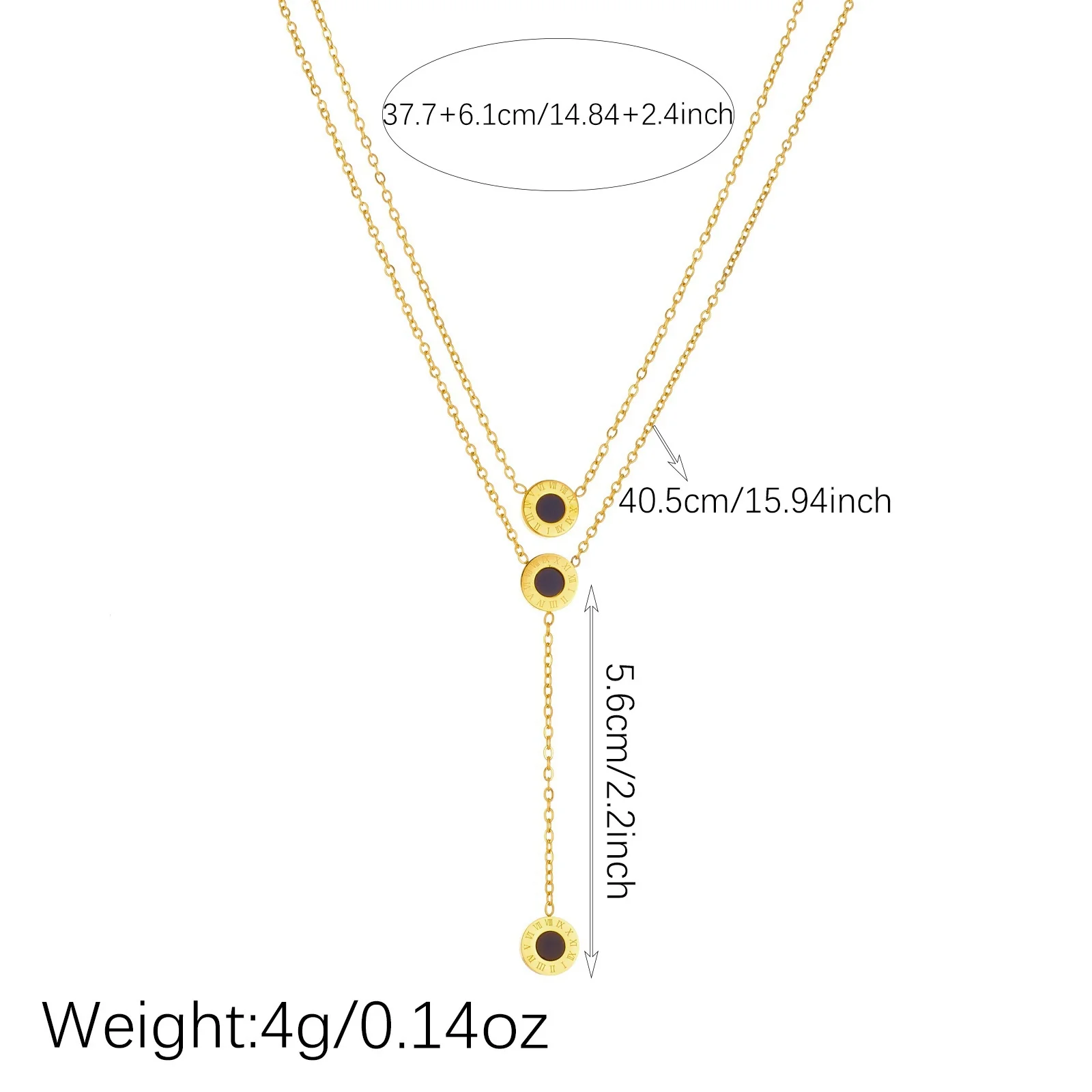 Wholesale Women's Light Luxury Style Gold Plated Stainless Steel Layered Necklace With Black Round And Roman Numeral Pendants - Image 4