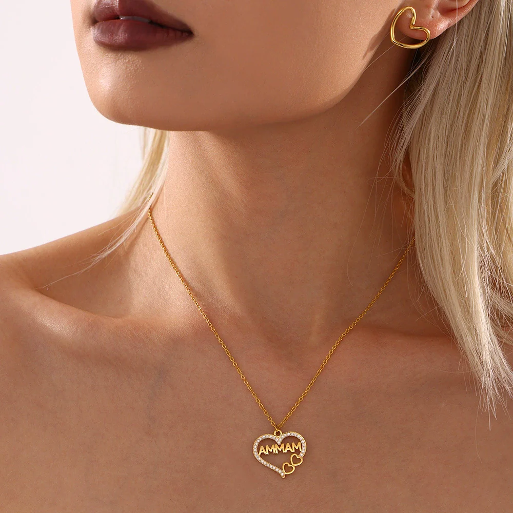Wholesale Women's Light Luxury Style Heart Water Drop Bell Pattern Titanium Steel Zircon 18K Gold Pvd Plated Necklace Bracelet Set - Image 2