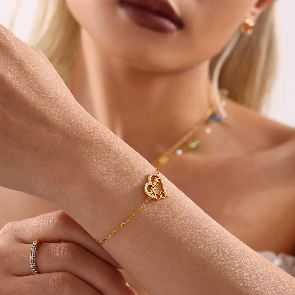 Wholesale Women's Light Luxury Style Heart Water Drop Bell Pattern Titanium Steel Zircon 18K Gold Pvd Plated Necklace Bracelet Set - Image 3